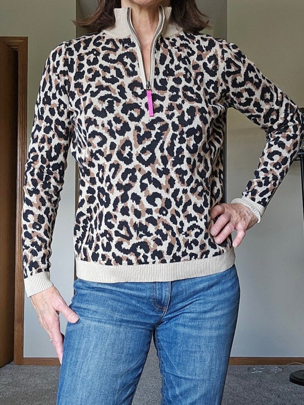 J. CREW 1/4 zip leopard print sweater